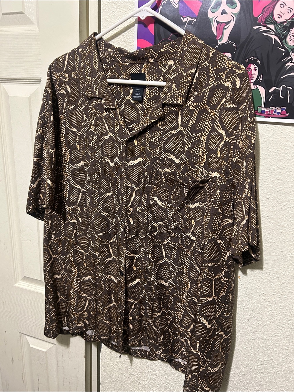 Men's Short-Sleeve Snake Print Shirt - Brown